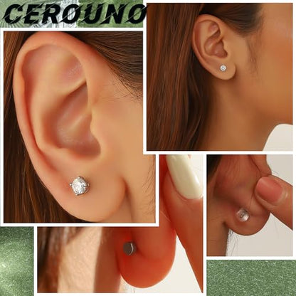 CEROUNO Flat Back Stud Earrings - 925 Sterling Silver Post Flatback Earrings Gold Silver Cubic Zirconia Earrings Studs for Women - color: Silver CZ