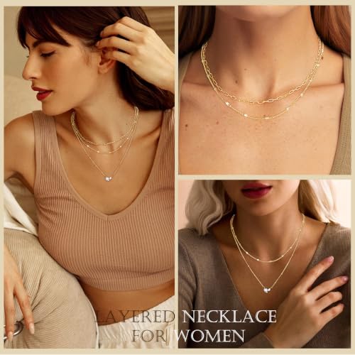 3PCS Gold Silver Layered Necklaces for Women Trendy - color: Gold&Water