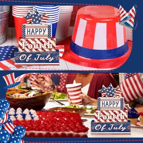 Britimes Tiered Tray Decor Set, 4 Pack, Wooden, Patriotic Independence - style: Happy 4th of July
