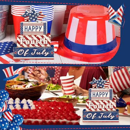 Britimes Tiered Tray Decor Set, 4 Pack, Wooden, Patriotic Independence - style: Happy 4th of July