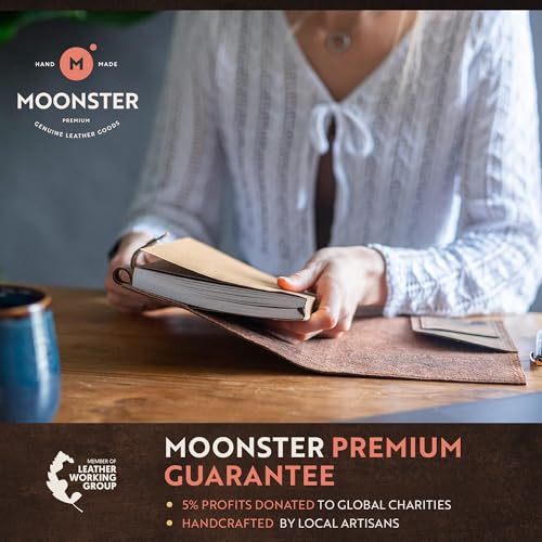 moonster Leather Journal for Men and Women – Full-Grain Buffalo Leather Bible Journal, Bible Study Journal, Daily Journal with Pen – Leather Notebook, Journals for Women, Sermon Notes Notebook Gift