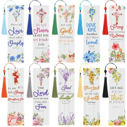 Sinload 10 Pcs Diamond Art Bookmark Christian Bible Verse Bookmarks Kits - style: Christian