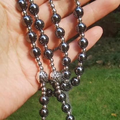 8mm Hematite rosary beads catholic for men and women