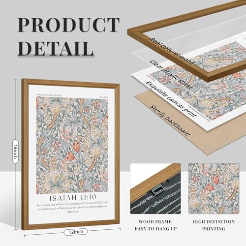 William Morris Wall Art Bible Verse Prints Christian Canvas Wall Decor Vintage Botanical Floral Posters Religiou Scripture Pictures William Morris Artwork for Living Room Bedroom 12x16x9 Inch Framed - color: William Morris Prints, size: 12x16 Inch Framed