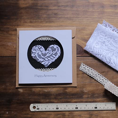 Camellia Bees Real lace 13th wedding anniversary card for Her Him, Handmade Card for Happy Couple, Wife, Husband (13th) - style: 13th