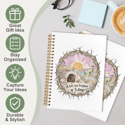 Bible Notebook for Women Men, Christian Journal,A Lot Can Happen In Three Days Crown of Thorns Cross Pastel Inspirational Christian Church Notebook Hardcover Spiral Notebook, 5.5x8.3 Inch - color: white-A Lot Can Happen In Three Days