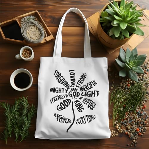 VICBOU Bible Verse Canvas Tote Bag Religious Christian Gifts for Women Men Faith Canvas Tote Reusable Grocery Bag - color: Flowerfaith