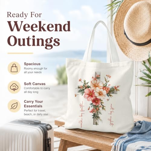 Christian Canvas Tote Bag, Bible Verse Reusable Shopping Bag - color: Christ