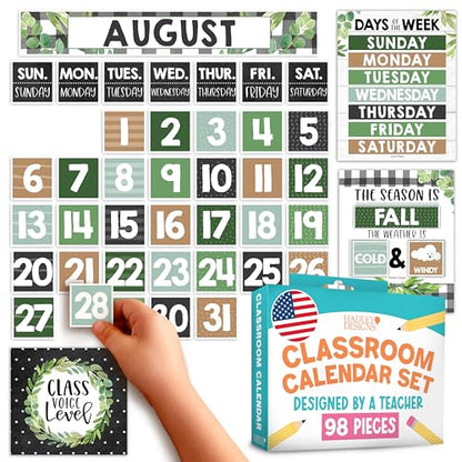 Classroom Calendar Set Bulletin Board Decorations, 98pc School Calendar Set - color: Farmhouse Classic