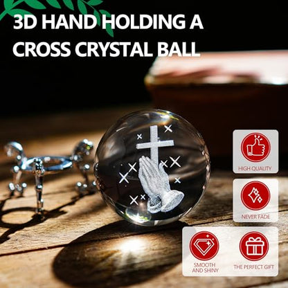 2.3in Praying Hands Cross Crystal Ball with Stand Christian Gift Decor - style: Prayer Cross