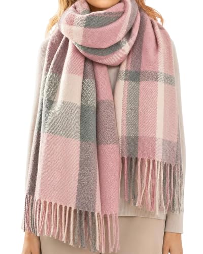 Loritta Winter Scarf for Women, Long Plaid Shawl Wraps Scarves Gifts - color: P-pink Beige Grey Lattice