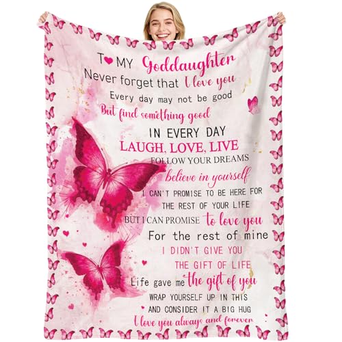 Goddaughter Gifts from Godmother Godfather, God Daughter Soft Flannel Blanket, Baptism Gifts for Girl, First 1st Communion Birthday Gift for Girls Goddaughter Soft Throw Blankets 50" X 60" - color: Pink-goddaughter Gifts