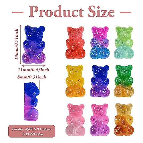 FASHEWELRY 45Pcs Resin Gummy Bear Cabochons Transparent Candy Bear Beads Charms Flatback No Hole Bear Nail Art Cabochons for Bracelet Necklace Jewelry Making CRES-TA0001-19-Biyun - color: Bear-No Hole-45Pcs