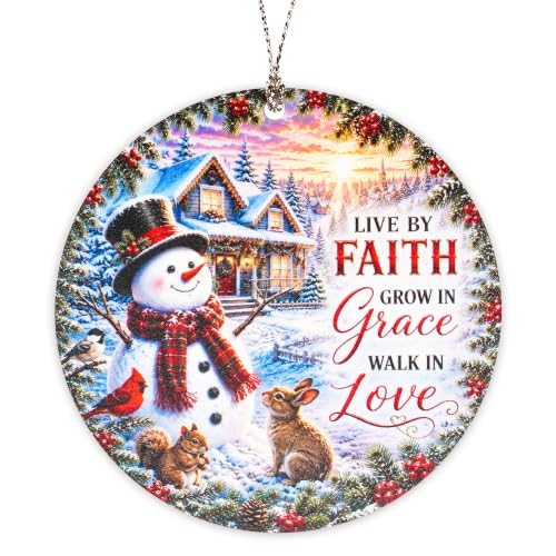 Christian Christmas Ornaments 2026, Inspirational Snowman Ornament with Live by Faith Grow in Grace Walk in Love Quote, Faith Based Christmas Ornaments, Religious Gifts for Women, Men - color: Faith Ornament