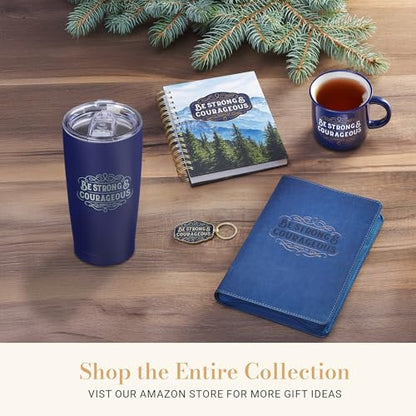 Christian Art Gifts Inspirational Scripture Keychain Accessory for Men & Women: Strong & Courageous Encouraging Bible Verse, Chic, Stylish & Sturdy for Key Rings, Lanyards, Backpacks, Navy Blue & Gold