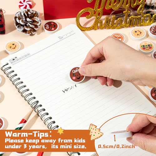 Christmas Gingerbread Mini Erasers Bulk, 60P Ginger Bread Cute Emoticons Pencil Erasers 3D Desk Puzzle Stationery Gifts Student Classroom Rewards Game Prizes Party Goody Bag Stocking Filler - style: Christmas Gingerbread