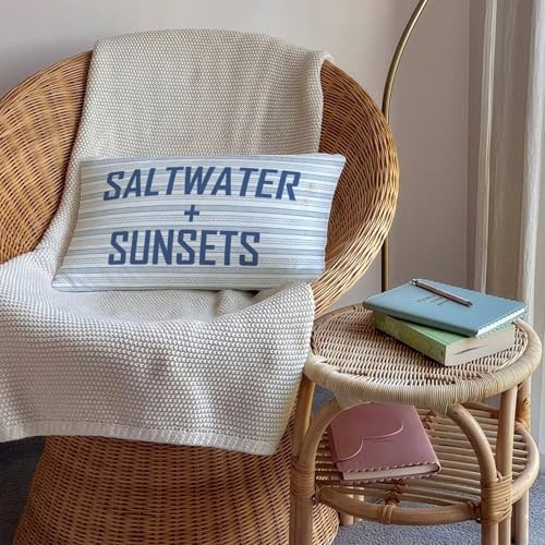 Blue Coastal Beach 12x20 Pillow Cover, Coastal Home Room Decor - color: 02-saltwater + Sunsets(white01)