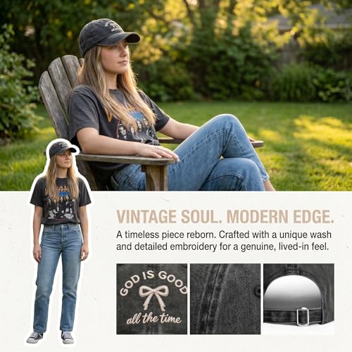 God is Good Bow Embroided Baseball Cap Washed Vintage Trucker Hat for Women