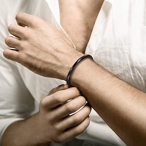 CIUNOFOR Stainless Steel Cuff Bracelets for Men, Men’ Silver Metal Simple Bangle Bracelet, 8.5 inches Inner Circ., Twisted Bracelet for Adult, Viking Jewelry Gift - color: Black gold plated