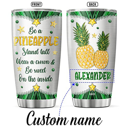 Personalized Coffee Tumbler Pineapple Jewelry Style Travel Mug With Lid Custom Name Birthday Gifts For Women Friends Girls Insulated Cup Cold Steel Tumblers Inspirational Quotes - color: Pineapple Name
