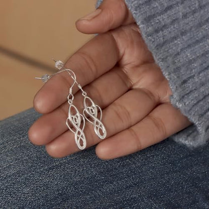 Charmsy 925 Sterling Silver Double Twisted Infinity Dangle Earrings for Women | Linear Marquise Large Loops Classic Infinity Drop Dangle Earrings - color: Celtic Knot Heart