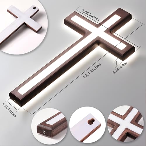 MoSavris Crucifix Wall Cross, Handmade Wood Cross with LED Light, Wall Decor for Faith and Blessing, Christian Gifts, 13 Inch - size: Christ
