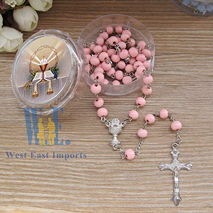 WE 12-Pack First Holy Communion Scented Rosary Favors w/Box and Bag (Pink)