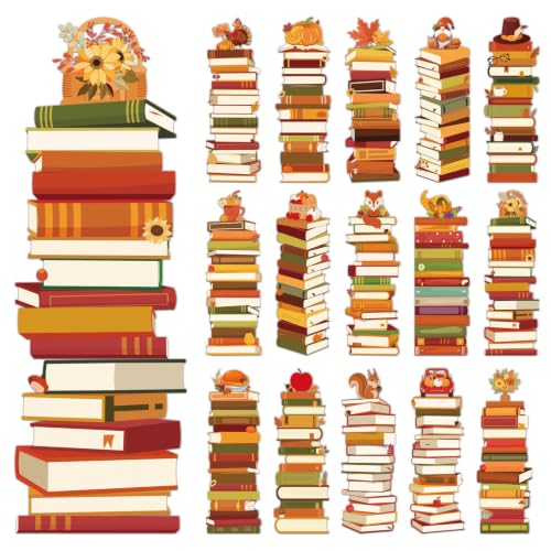 Wxiben Fall Bookshelf Bookmarks Gifts - 150 Pcs Autumn Pumpkin Book Mark Tracker Turkey Maple Leaf Book Marker Page Clips Thanksgiving Gift for Women Men Holiday Book Lovers Reading Office Supplies - color: Fall