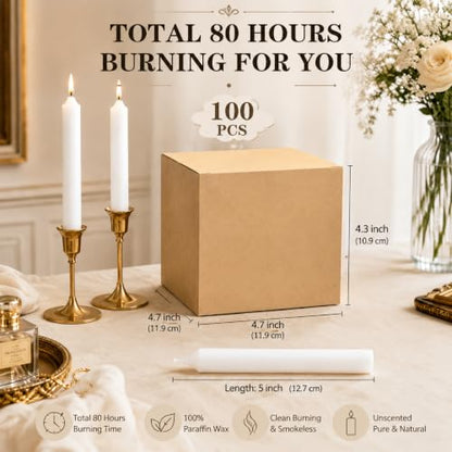 100 Pcs White Small Taper Candles Unscented Bulk Christmas Advent Church Candles for Prayer,Church, Wedding, Candlelight Dinner & Religious Ceremony 5" H X 1/2" D