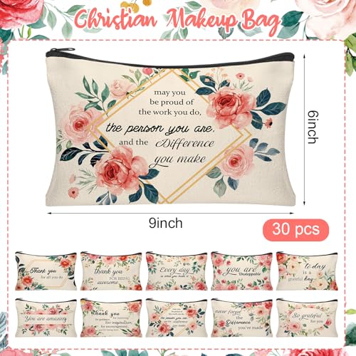 30Pcs Inspirational Quotes Makeup Bag Canvas Cosmetic Bags Encouragement Travel Toiletry Pouch Thanksgiving Appreciation Gifts for Women Mother’s Day Wedding - style: Inspirational