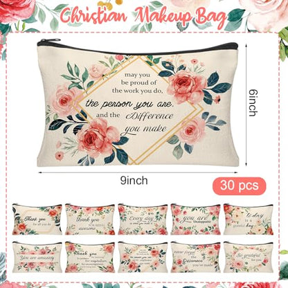 30Pcs Inspirational Quotes Makeup Bag Canvas Cosmetic Bags Encouragement Travel Toiletry Pouch Thanksgiving Appreciation Gifts for Women Mother’s Day Wedding - style: Inspirational