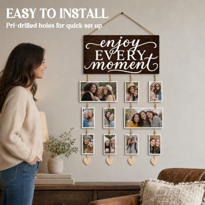 Hanging Photo Display with Clips, Hallway Pictures Wall Decor - color: Dark Espresso