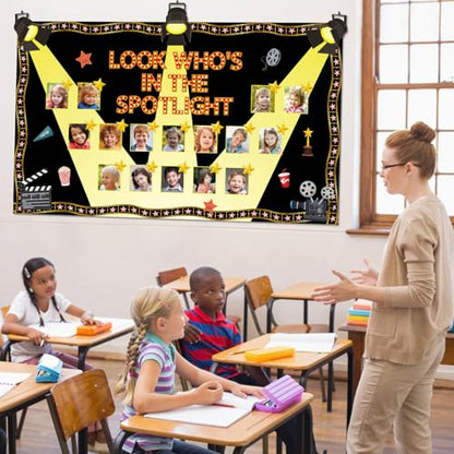 Movie Night Bulletin Board Set Movie Star DIY Photo Name Classroom Decorations Look Who’s in the Spotlight! Bulletin Board Awards Night Ceremony Paper Cutouts for Back to School Office Home Wall Decor - style: Movie Night