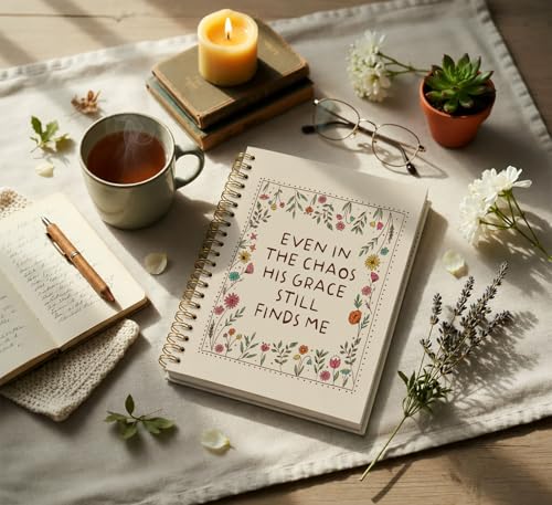 Christian Floral Spiral Notebook,Even In the Chaos His Grace Still Finds Me Journal Notebook,Religious Inspirational Journaling Notebooks for Women,Christian Gifts Office Supplies,5.5x8.3 - color: flower 2