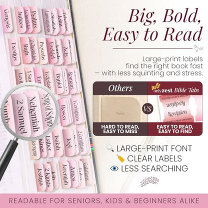 90 Christian Bible Tabs for Women, Men, and Kids - Pink Gradient - color: Pink Gradient