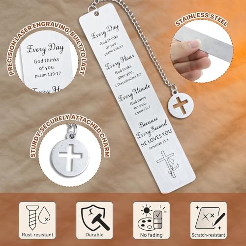 Bible Bookmark Christian Gifts for Women Men, Inspirational Book Mark with Bible Verses, Religious Get Well Soon & Sympathy Gifts, Faith Encouragement Present for Friend, Baptism Confirmation Keepsake - style: BM019 Bible Verses