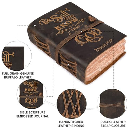 LEATHER VILLAGE Prayer Journal Be Still Verse, Distressed Brown 10x7. - color: Distressed Brown, size: 10 inches X 7 inches