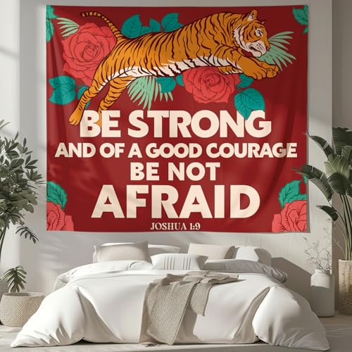NIPINUS Christian Wall Tapestry with Bible Verses - Joshua 1:9,Large tapestry wall hanging, Cute Red Retro Motivational Flags Tapestry for Bedroom, Dorm, Living Room Decor Wall Art, 50×60 inches - color: Joshua 1:9 red