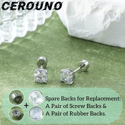 CEROUNO Flat Back Stud Earrings - 925 Sterling Silver Post Flatback Earrings Gold Silver Cubic Zirconia Earrings Studs for Women - color: Silver CZ