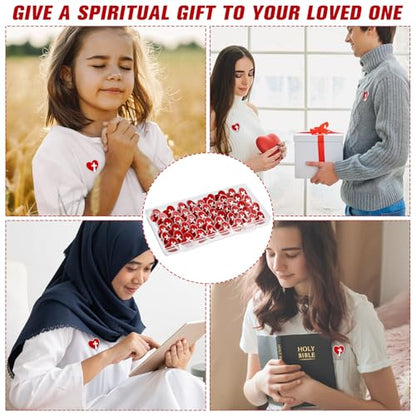 Juexica 50 Pcs Religious Sacred Heart of Jesus Pins Bulk Christian Favors Cross Enamel Lapel Brooch Red Heart Pins for Clergy Appreciation Gift Church Funeral Sunday School - style: Cross