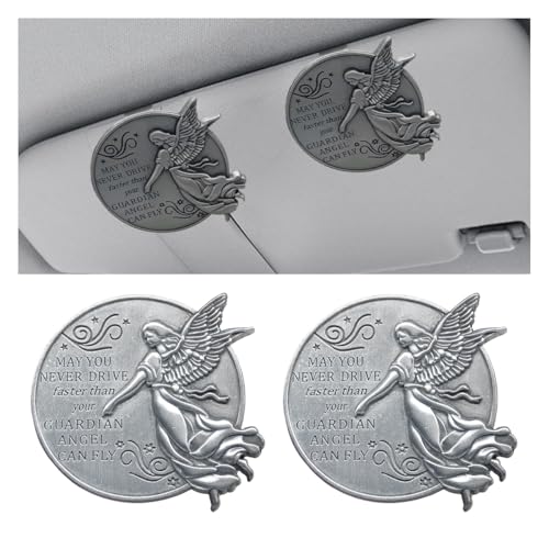 Guardian Angel Visor Clip for Car, Bless Driving Safety Car Accessories, Reads MAY YOU NEVER DRIVE FASTER THAN YOUR GUARDIAN ANGEL CAN FLY, Religious New Driver Presents for Family, Friend (2PCS) - size: 2PCS