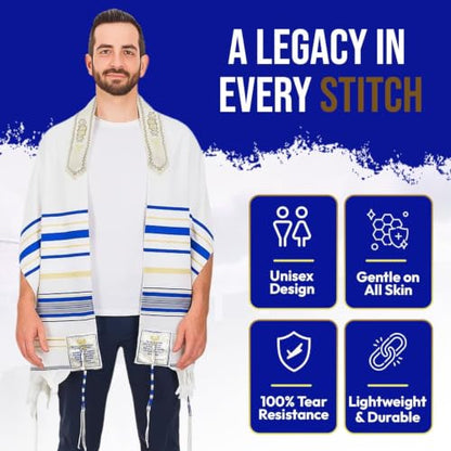 Holy Land Market Messianic Christian Shawl/Tallit - The Messiah Tallit (72 x 22 Inches) - color: Royal Blue