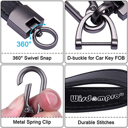 Wisdompro Genuine Leather Car Keychain, Universal Key Fob Keychain - color: Black (Carabiner Clip)