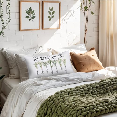 Floral Cross Christian 12x20 Pillow Cover, Bible Verse Home Decor, God Says You are Religious Decorative Throw Pillow Covers Pillowcases for Church Home Living Room Bedroom Decor - color: Bible(white01)