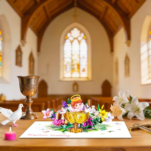 GREETING ART 3D Pop Up Baptism Card for Baby Girl,Christening Greeting Card - color: Guardian Angel Baby Girl