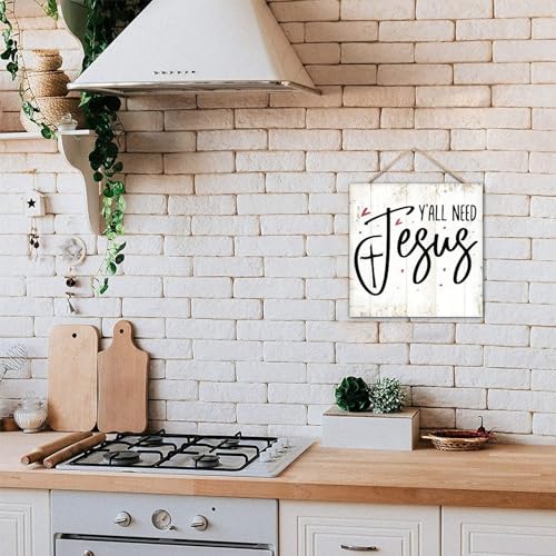 Novelty Hanging Sign 0 Y'all Need Jesus Wood Sign with Jute Rope Bible Verse Saying Rustic Wood Signs Plaque Artwork for Family/Friend/Women/Mother Gift - color: crimson-style-6