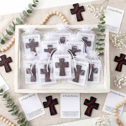 Hollowfly 12 Set Black Baseball A Pocket Blessing with Gift Cards and Organza Bags Cross Pockets Blessing Baseball Encouragement Gifts Christian Keepsake for Athletes Players Sports Lovers Team - style: Black Baseball Cross