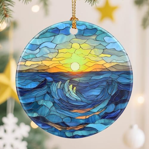 Beach Sunrise-Themed Christmas Tree Decorations, Christmas Ornaments, Keepsake Ornaments, Holiday Decor, Xmas Gifts, Gifts for Sunrise Lovers & Nature Lovers - color: Beach Sunrise