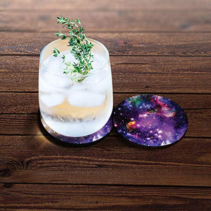 , Purple Marvel Nebula Galaxy Design Absorbent ROUND Fabric Felt Neoprene Car Coasters for Drinks, 2pcs Set - color: Purple Marvel Nebula Galaxy