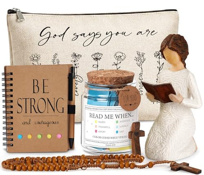Christian Gifts for Women Faith,Birthday Christmas Baptism Graduation Gifts for Her,Inspirational Religious Gift, Catholic Spiritual Gift Basket,Bible Verse Jar,Bible Accessories - color: Coloured
